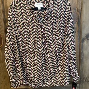 Pure Energy Geometric Button-Up Blouse